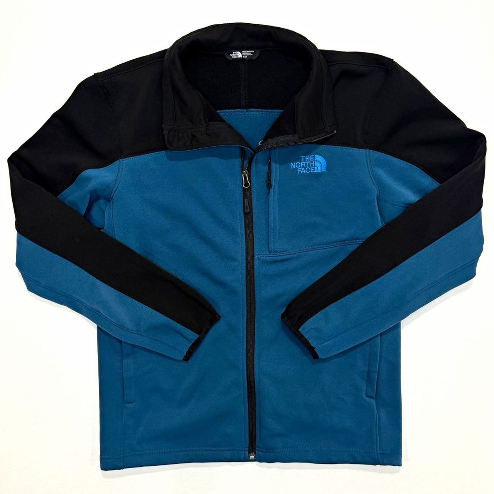 The North Face Men's Full Zip Soft Shell Jacket Blue Black Momentum Fleece Sz M